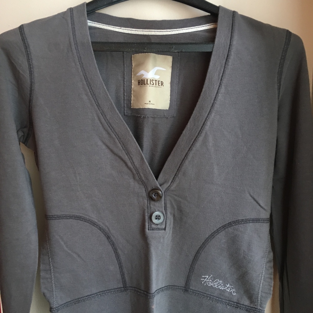 Hollister Gray Button Lightweight Sweatshirt